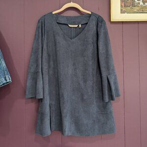 Soft Surroundings Izzy Blue Soft Faux Suede Leather Bell Sleeve Tunic Top Large